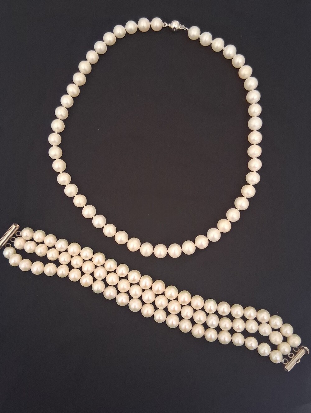 Fine Estate 14K White Gold Cultured Pearl Set – 15.5" Necklace & 7.5" Bracelet